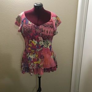 Cute Multicolor Accordion-pleat Top